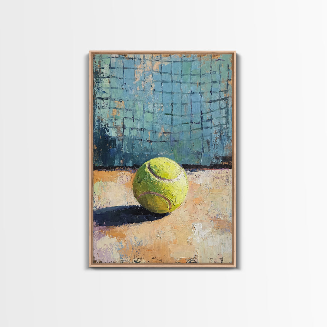 Bright Tennis Ball By Court Net Wall Art, Sports Room Decor, Game Room Art Print, Athletic Gift For Him, Home Gym Decor, Office Decor