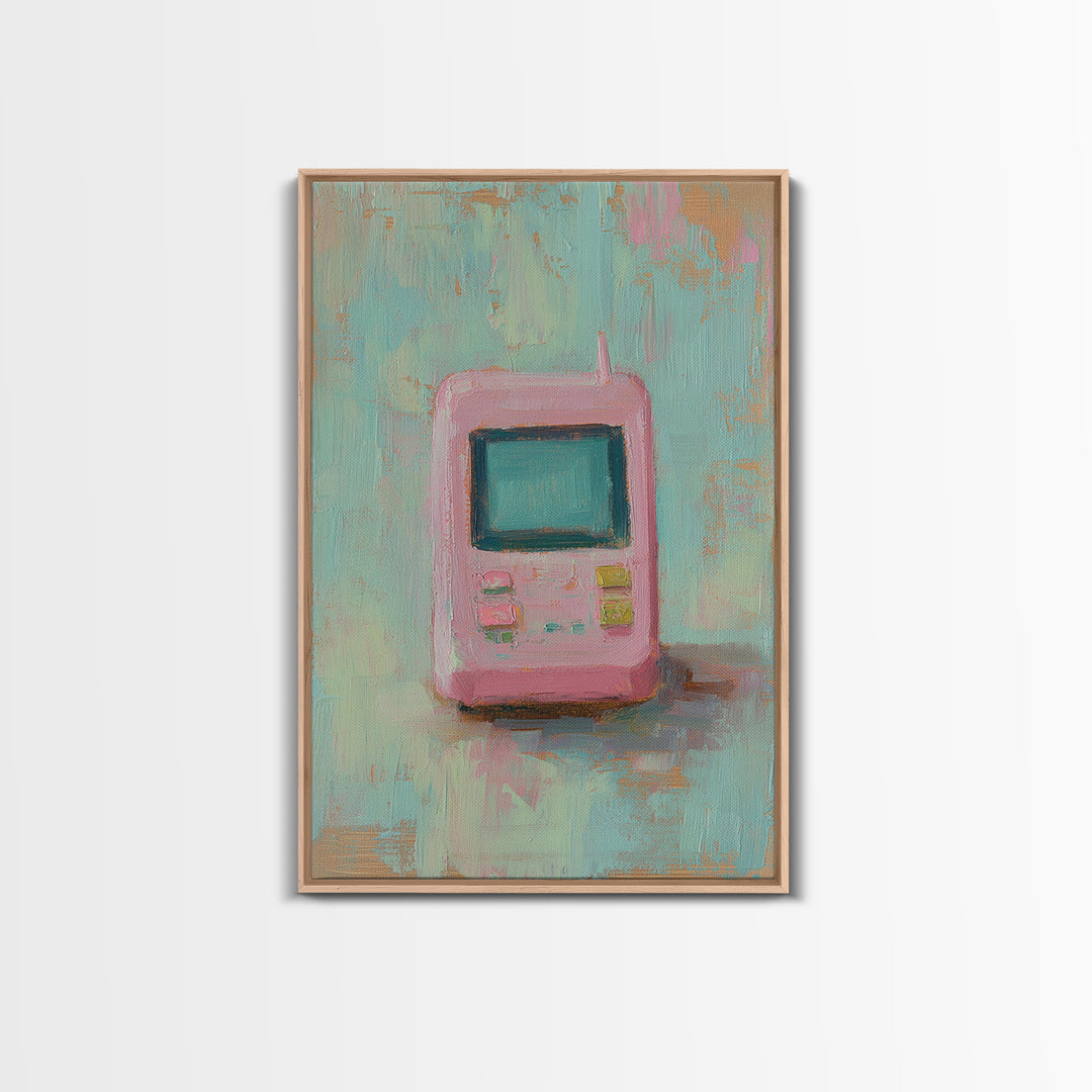 Pink Retro Handheld Game Wall Art, Nostalgic Tech Canvas Print, 90s Decor, Gamer Gift, Pastel Office Desk Art, Unique Home Decor