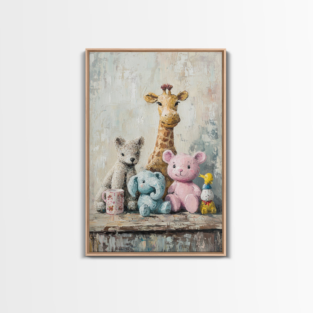 Whimsical Nursery Stuffed Animals Wall Art, Giraffe Teddy Bear Elephant Print, Kids Room Decor, Baby Shower Gift For Baby Room