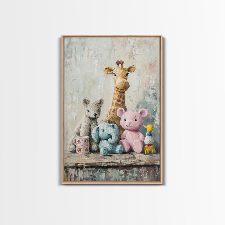 Whimsical Nursery Stuffed Animals Wall Art, Giraffe Teddy Bear Elephant Print, Kids Room Decor, Baby Shower Gift For Baby Room