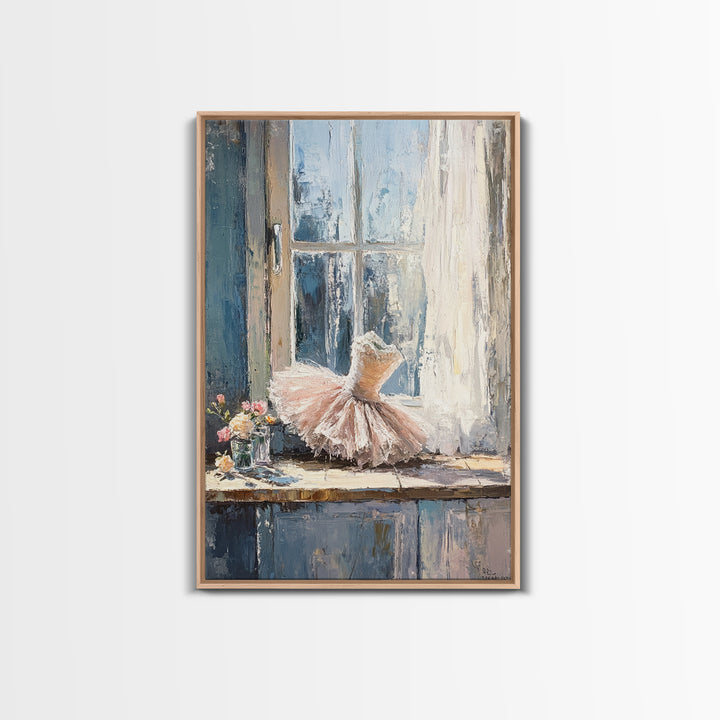 Pink Ballet Dress By Sunlit Window Canvas Print, Feminine Wall Art, Girls Room Decor, Nursery Decor, Gift For Dancer, Bedroom Decor