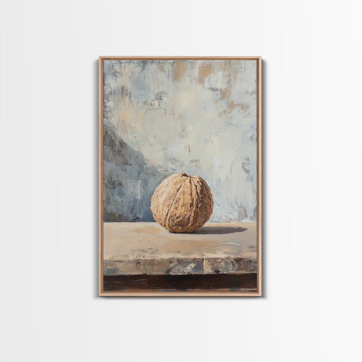 Minimal Walnut Still Life On Shelf Canvas Print, Neutral Kitchen Wall Art For Rustic Home Decor And Farmhouse Wall Decor