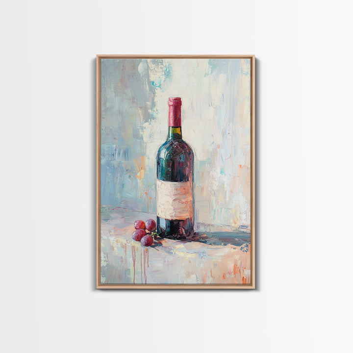 Red Wine Bottle With Grapes Canvas Print, Winery Wall Art, Dining Room Decor, Kitchen Wall Decor, Gift For Wine Lover, Housewarming Gift