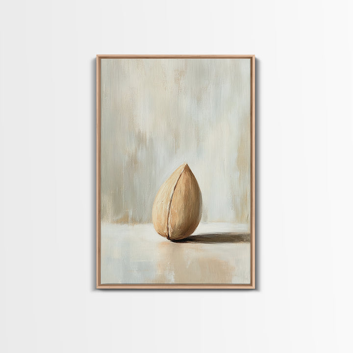 Single Almond Shell Minimalist Canvas Print, Neutral Still Life Wall Art For Kitchen, Japandi Decor, Organic Modern Home