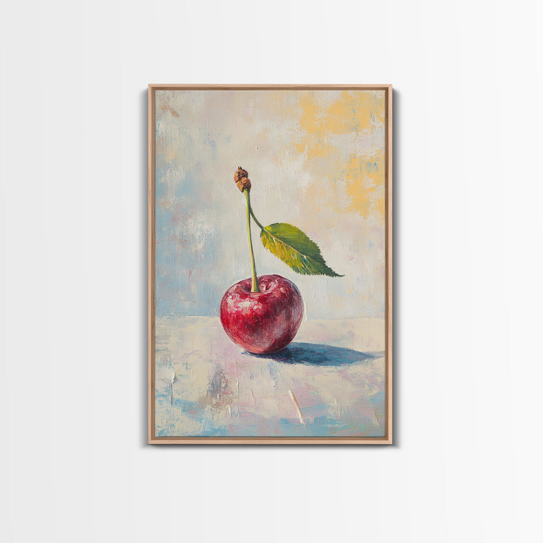 Red Cherry Still Life With Leaf Wall Art, Rustic Kitchen Decor, Fruit Art Print, Farmhouse Dining Room Home Decor Gift Idea