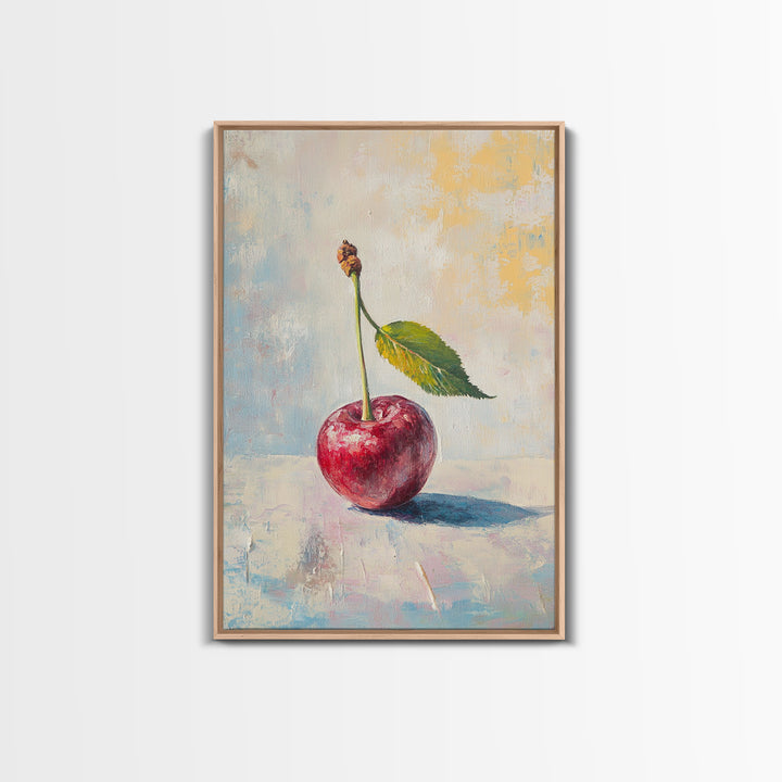 Red Cherry Still Life With Leaf Wall Art, Rustic Kitchen Decor, Fruit Art Print, Farmhouse Dining Room Home Decor Gift Idea