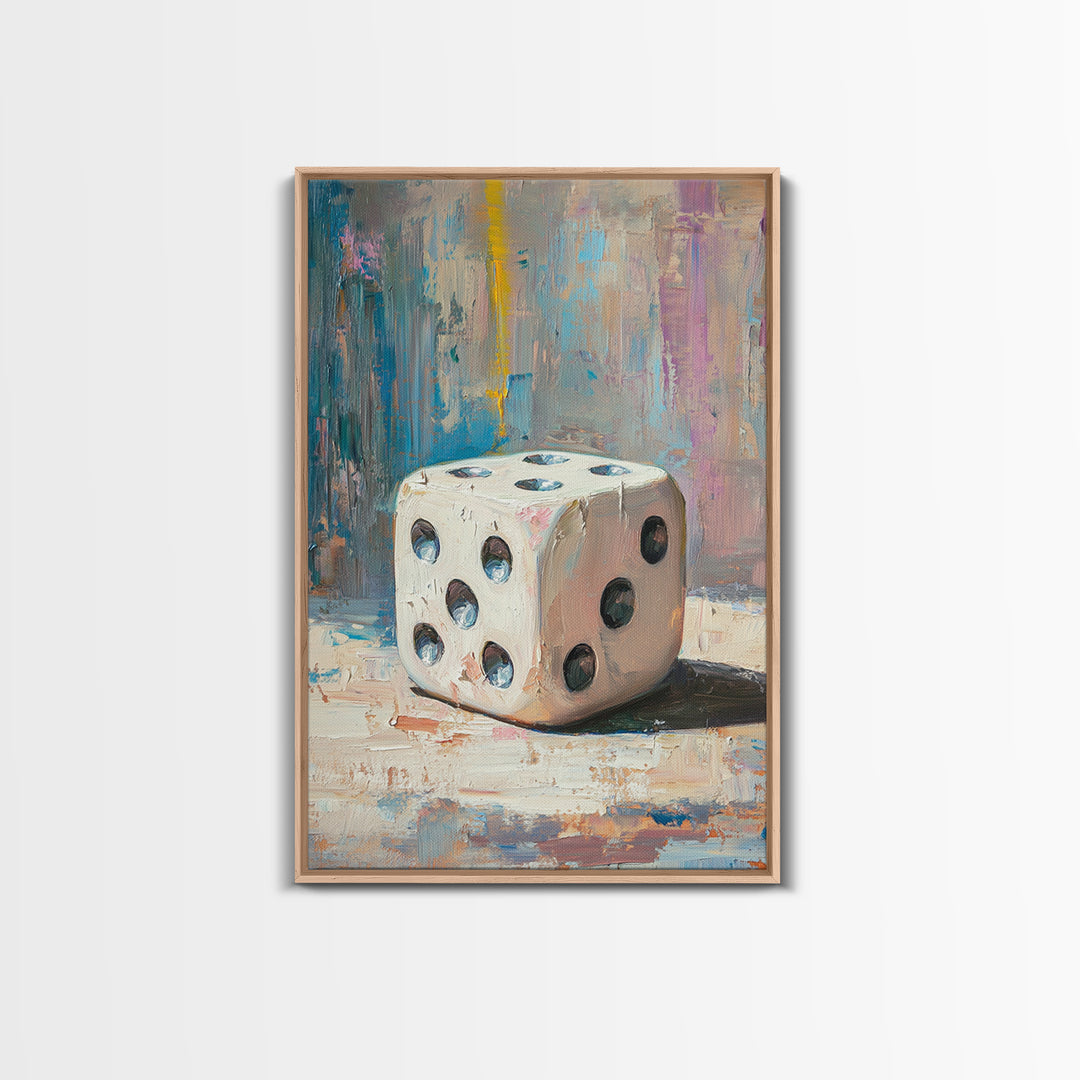 White Dice Still Life Canvas Print, Game Room Wall Art, Casino Wall Art, Man Cave Decor, Poker Decor, Gift For Him, Home Bar Decor