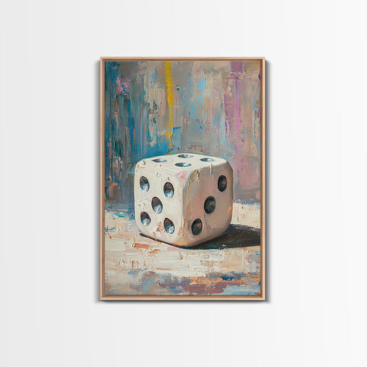 White Dice Still Life Canvas Print, Game Room Wall Art, Casino Wall Art, Man Cave Decor, Poker Decor, Gift For Him, Home Bar Decor