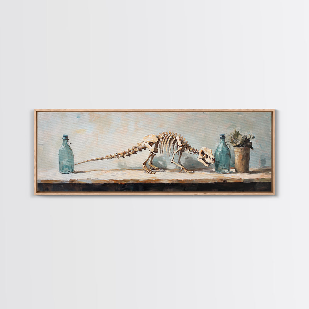 Dinosaur Skeleton Still Life Canvas Print, Quirky Science Wall Art, Oddities Decor, Curiosity Cabinet, Office Decor, Gift For Him