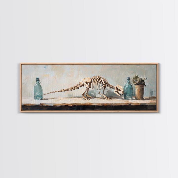 Dinosaur Skeleton Still Life Canvas Print, Quirky Science Wall Art, Oddities Decor, Curiosity Cabinet, Office Decor, Gift For Him