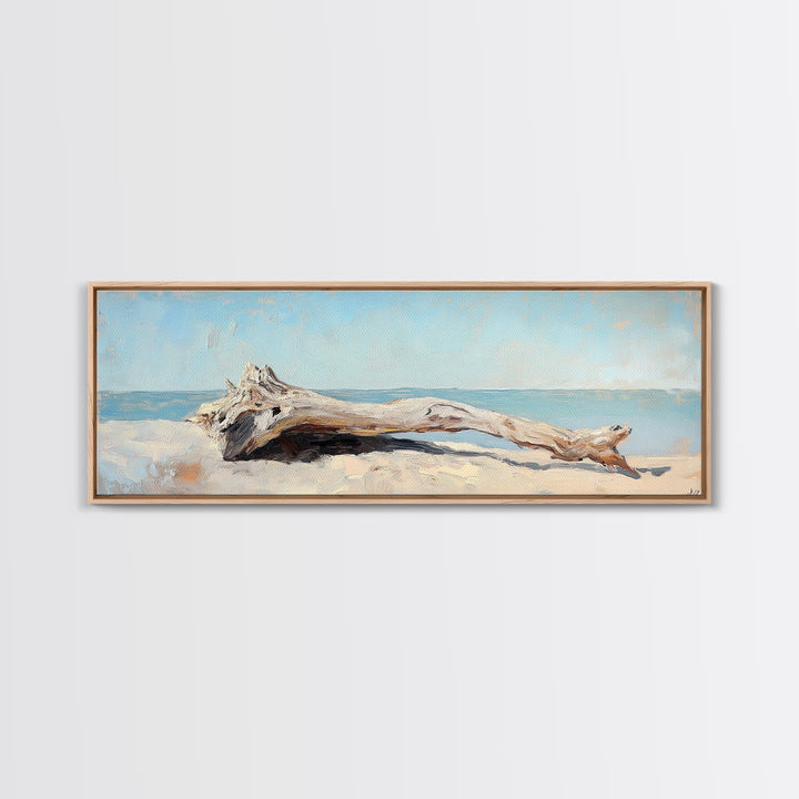 Bleached Driftwood On Sandy Shore Wall Art, Coastal Beach House Decor, Seascape Canvas, Nautical Living Room Print, Home Decor