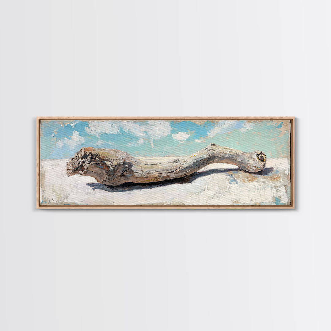 Curved Weathered Driftwood Framed Canvas Print, Coastal Wall Decor, Rustic Beach House Art, Long Horizontal Seascape Living Room Decor