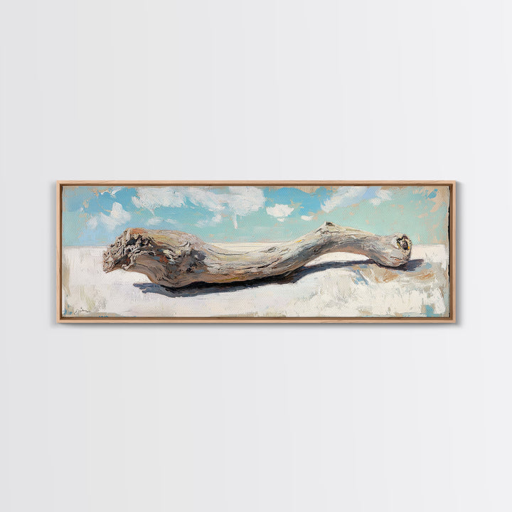 Curved Weathered Driftwood Framed Canvas Print, Coastal Wall Decor, Rustic Beach House Art, Long Horizontal Seascape Living Room Decor