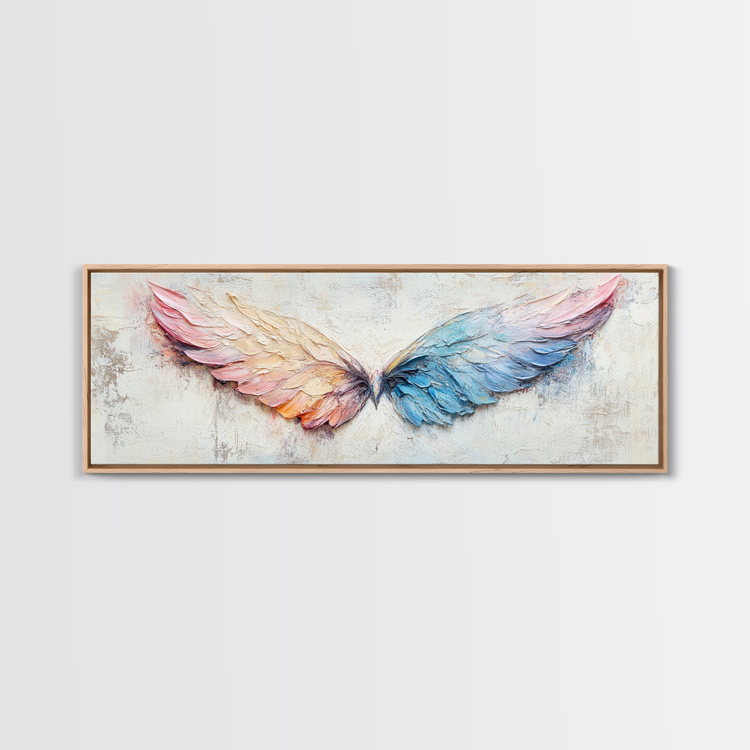 Pastel Angel Wings Textured Wall Art, Celestial Feather Canvas Print For Bedroom, Nursery, Boho Home Decor, Living Room Decor Gift