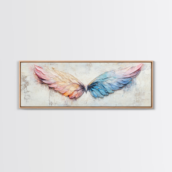 Pastel Angel Wings Textured Wall Art, Celestial Feather Canvas Print For Bedroom, Nursery, Boho Home Decor, Living Room Decor Gift