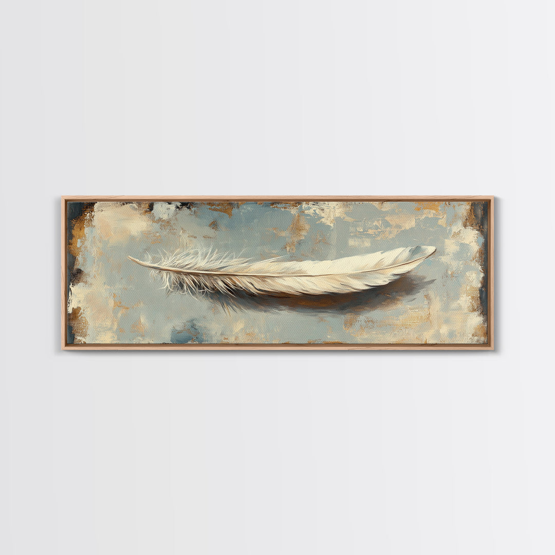 White Feather On Textured Neutral Wall Art, Minimalist Canvas Print For Bedroom, Boho Decor, Calming Coastal Home Decor Gift
