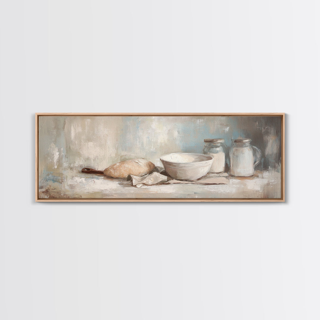 Rustic Bread Dough And Mixing Bowl Canvas Print, Farmhouse Kitchen Wall Art For Dining Room Decor And Housewarming Gift Idea