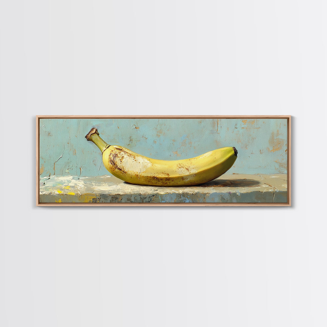 Rustic Yellow Banana Still Life Canvas Print, Whimsical Kitchen Wall Art For Food Decor Dining Room Decor And Housewarming Gift