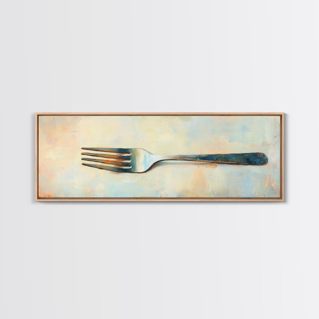Rustic Silver Fork Still Life Wall Art, Minimalist Kitchen Canvas Print For Dining Room Decor Modern Home Decor And Foodie Gift