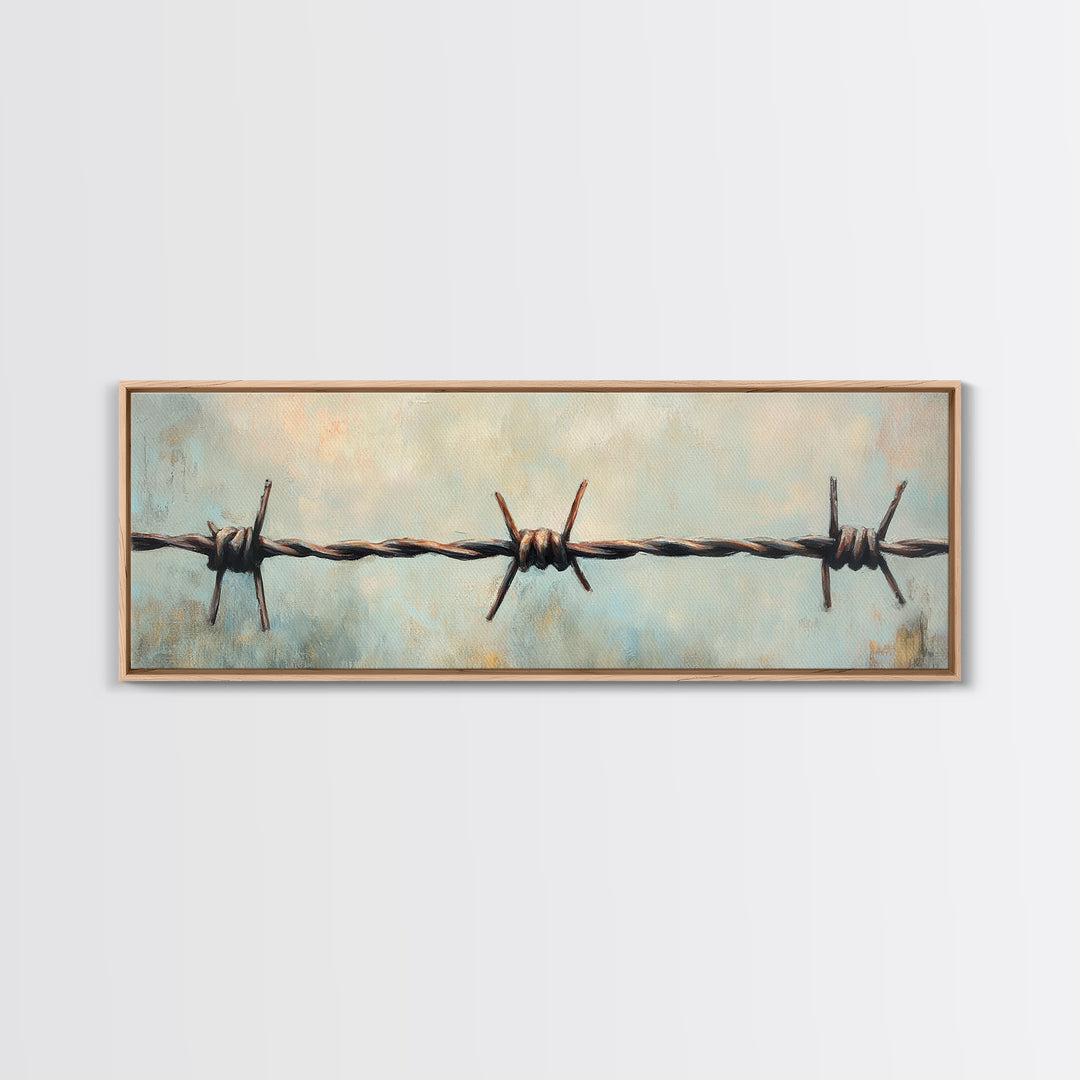 Rustic Barbed Wire Fence Wall Art, Western Canvas Print, Farmhouse Country Decor, Industrial Ranch Masculine Office Decor