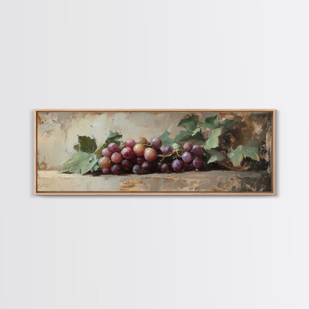 Moody Grapes With Vine Leaves Canvas Print, Winery Wall Art, Rustic Kitchen Decor, Country Wall Decor, Housewarming Gift