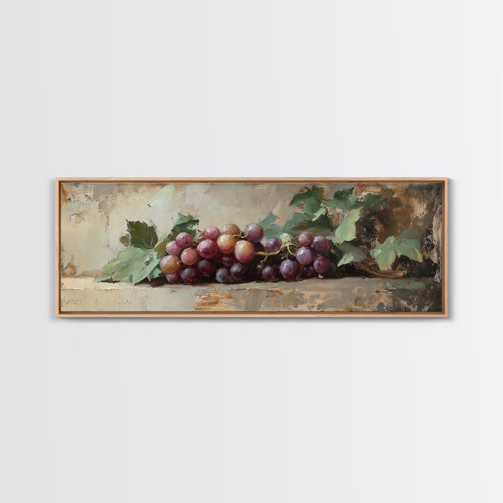 Moody Grapes With Vine Leaves Canvas Print, Winery Wall Art, Rustic Kitchen Decor, Country Wall Decor, Housewarming Gift