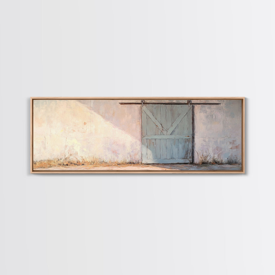 Blue Sliding Barn Door Wall Art, Rustic Farmhouse Decor, Country Wall Decor, Minimalist Landscape Print, Housewarming Gift
