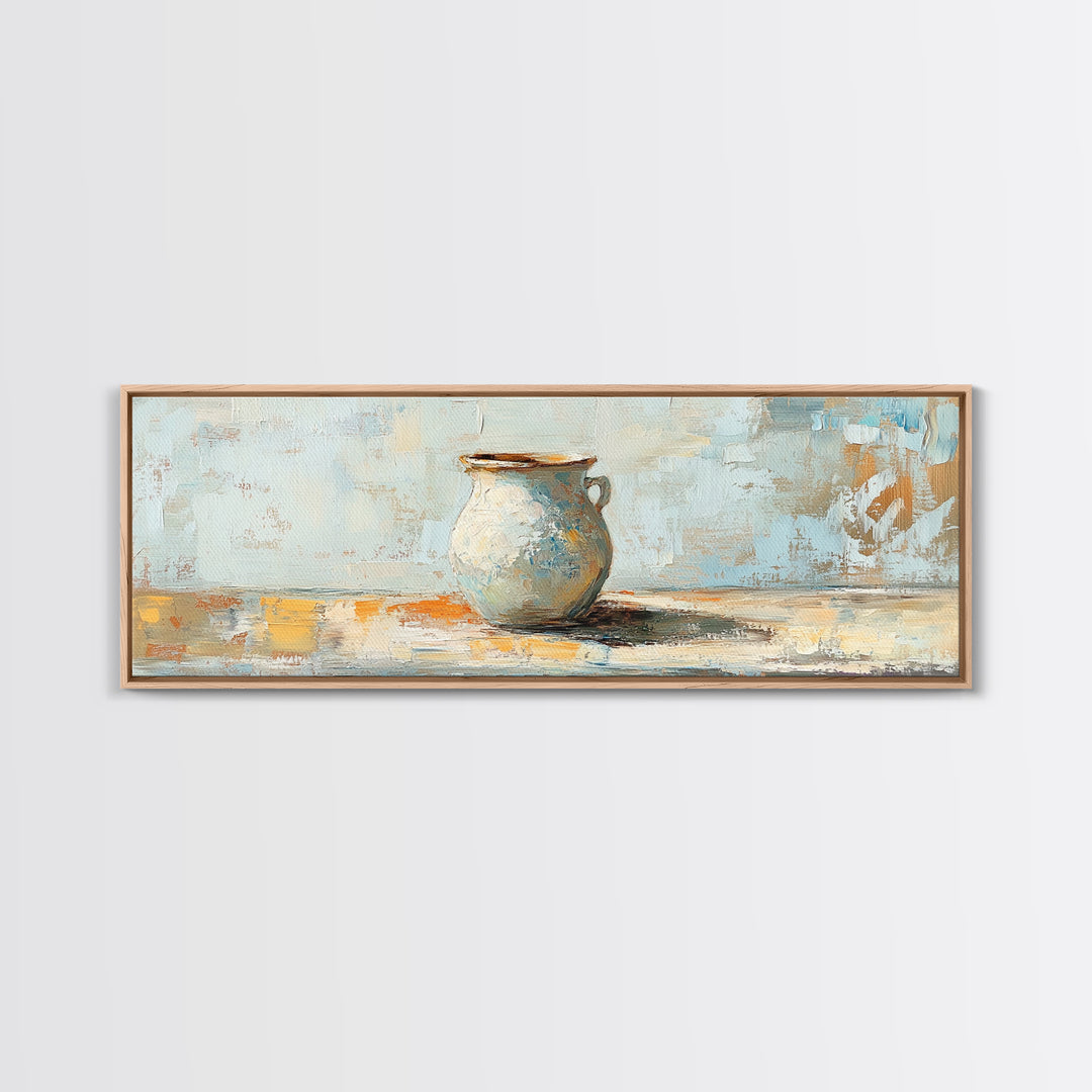 Rustic Ceramic Vase Still Life Framed Canvas Print, Farmhouse Kitchen Wall Decor, Neutral Home Decor, Housewarming Gift Idea
