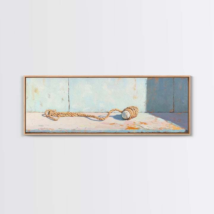 Weathered Rope And Wood Float Canvas Print, Nautical Coastal Wall Art, Beach House Decor, Rustic Bathroom Wall Decor, Ocean Wall Art