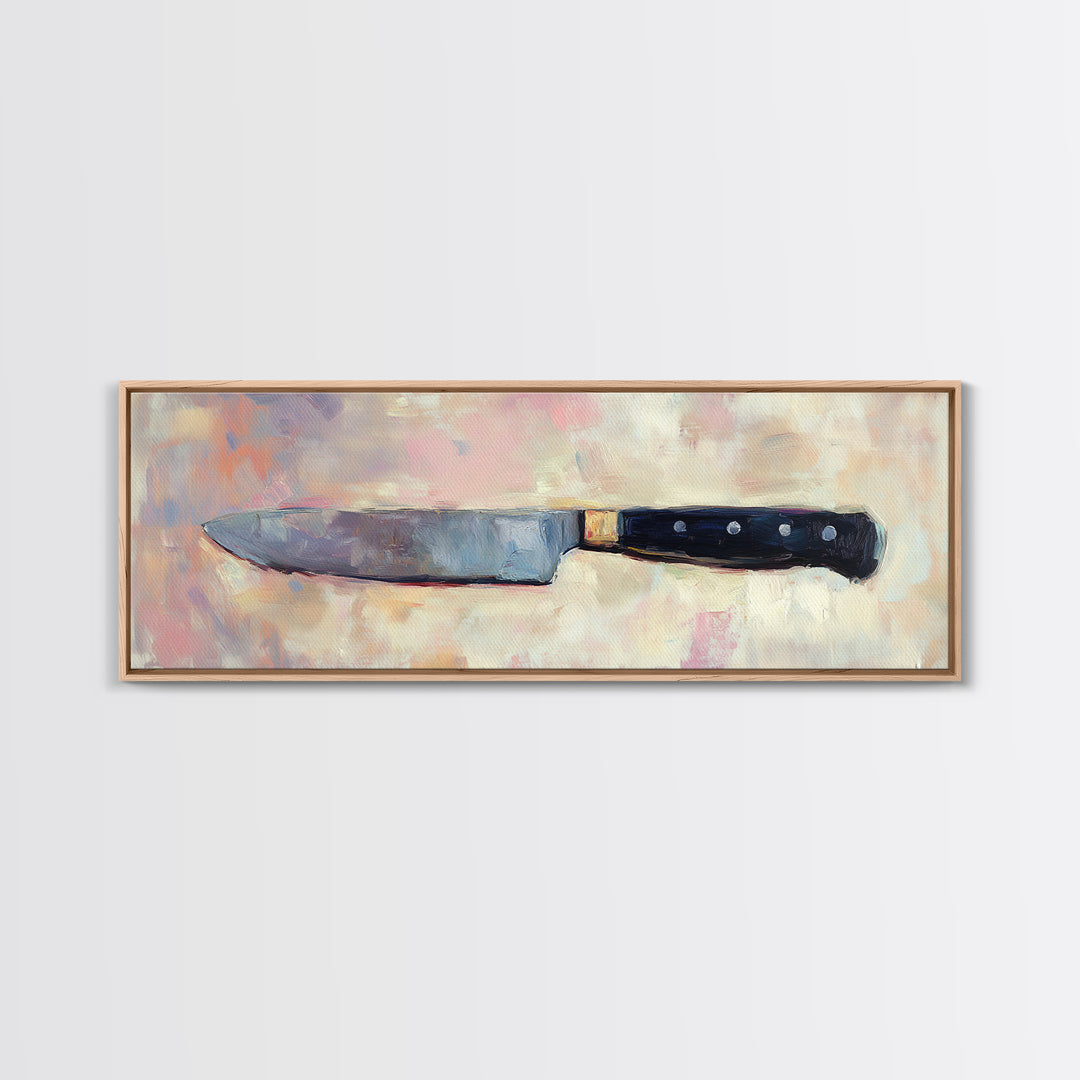 Chef Knife On Soft Pastel Background Wall Art, Modern Kitchen Canvas Print, Culinary Decor, Gift For Chef, Foodie Home Decor