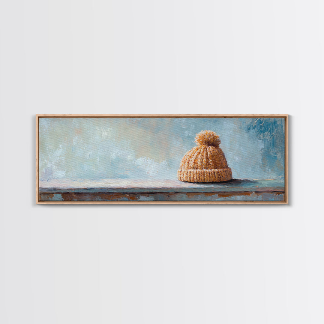 Orange Knit Beanie Still Life Wall Art, Cozy Winter Canvas Wall Decor, Rustic Home Decor, Above Bed Art, Housewarming Gift