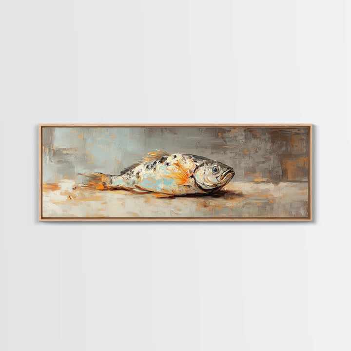 Textured Fish Still Life Wall Art, Coastal Canvas Print, Kitchen Wall Decor, Nautical Home Decor, Seafood Art, Gift For Him