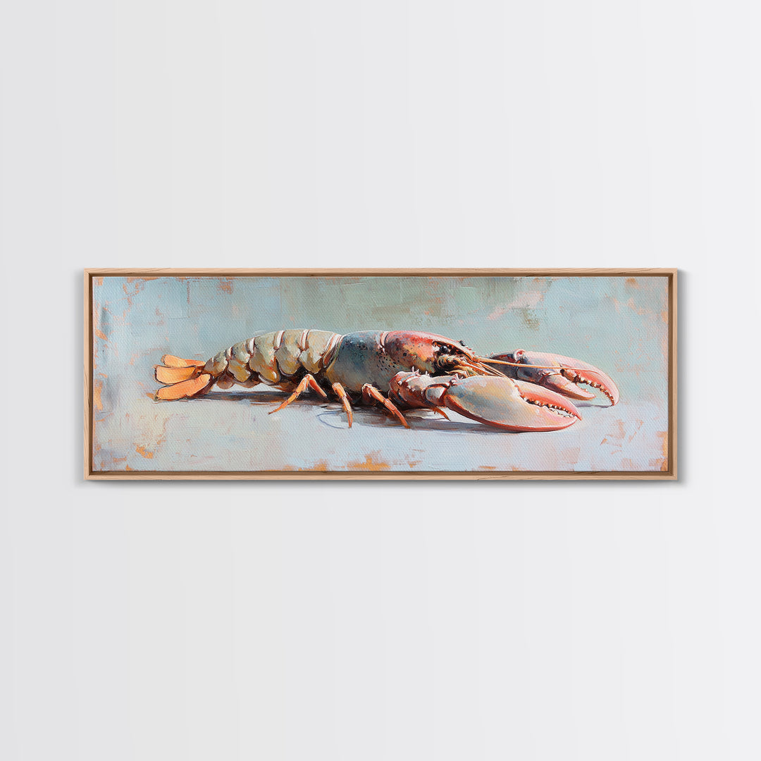 Realistic Lobster On Blue Table Canvas Print, Coastal Kitchen Wall Art, Seafood Decor, Nautical Home Decor, Beach House Gift