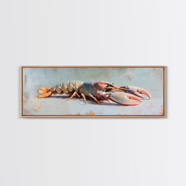 Realistic Lobster On Blue Table Canvas Print, Coastal Kitchen Wall Art, Seafood Decor, Nautical Home Decor, Beach House Gift