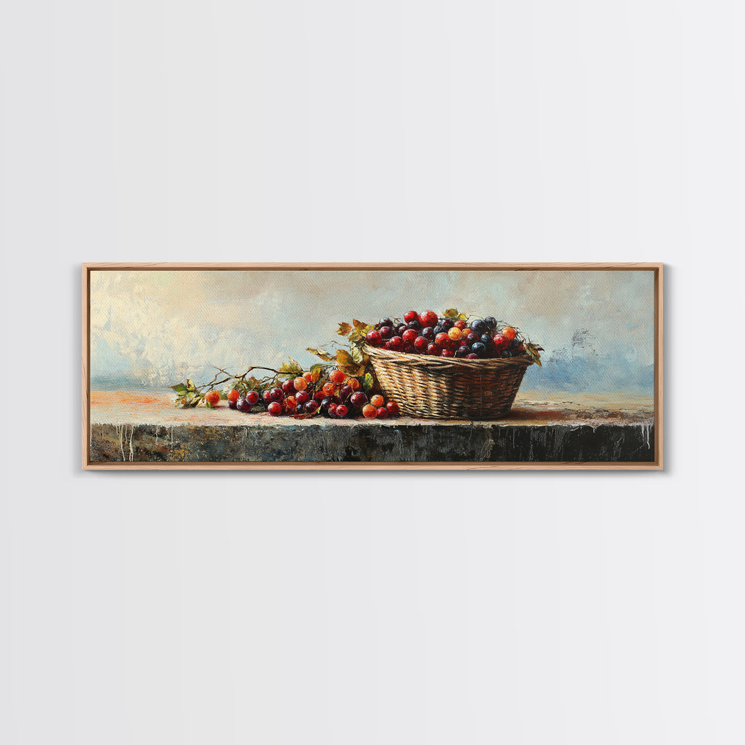Basket Of Red Cherries Still Life Wall Art, Rustic Kitchen Decor, Fruit Painting Print, Farmhouse Dining Room Wall Decor