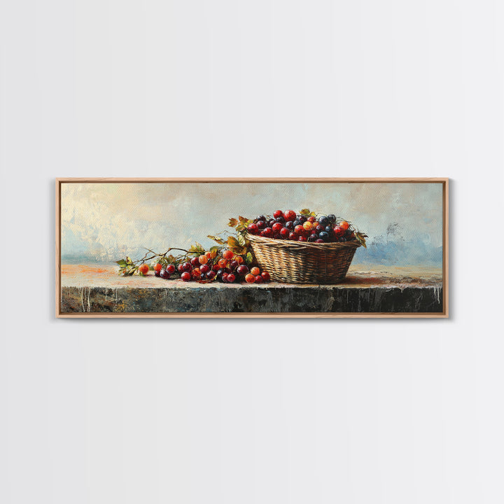 Basket Of Red Cherries Still Life Wall Art, Rustic Kitchen Decor, Fruit Painting Print, Farmhouse Dining Room Wall Decor