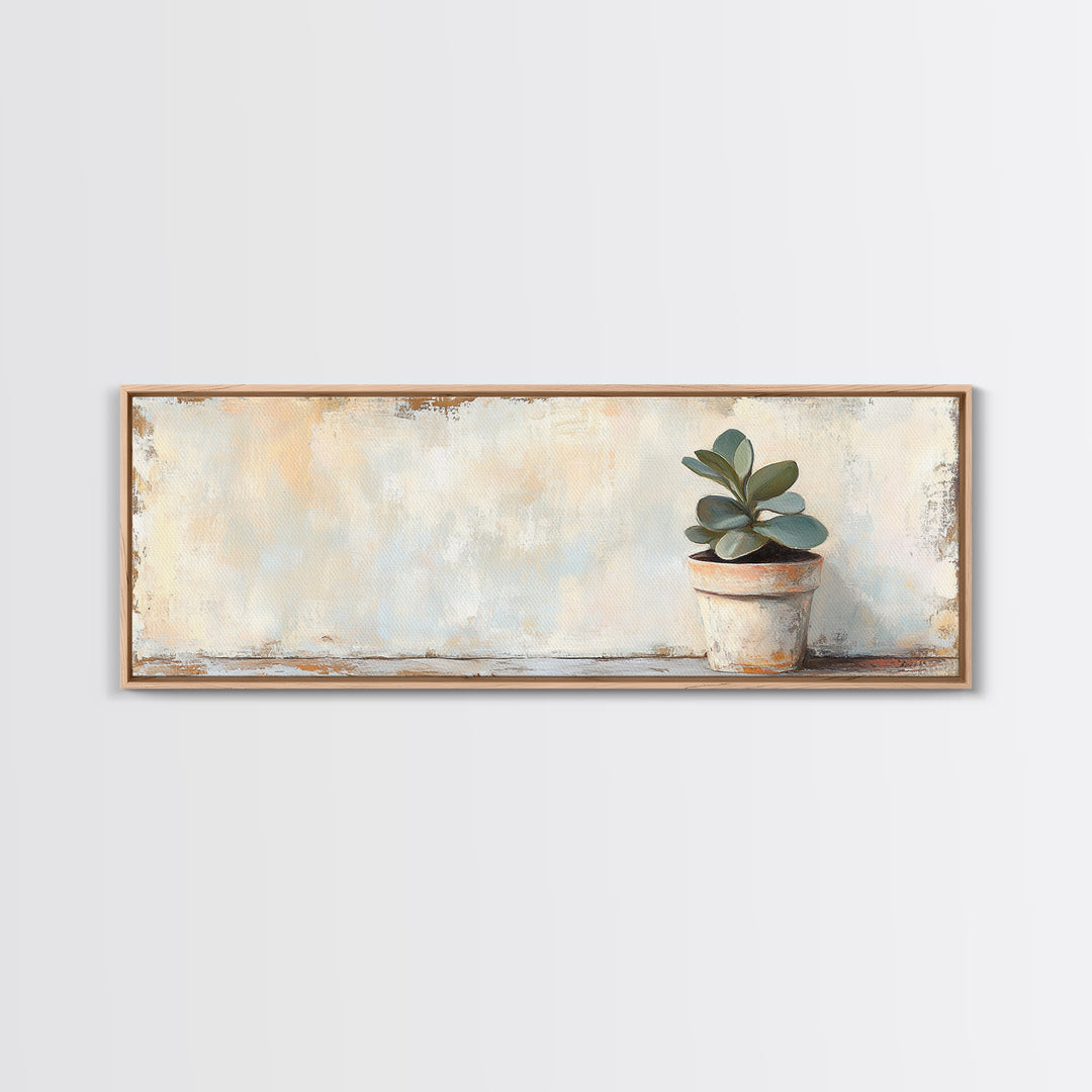 Small Potted Succulent Still Life Wall Art, Botanical Home Decor, Minimalist Plant Print, Rustic Farmhouse Canvas Art Gift