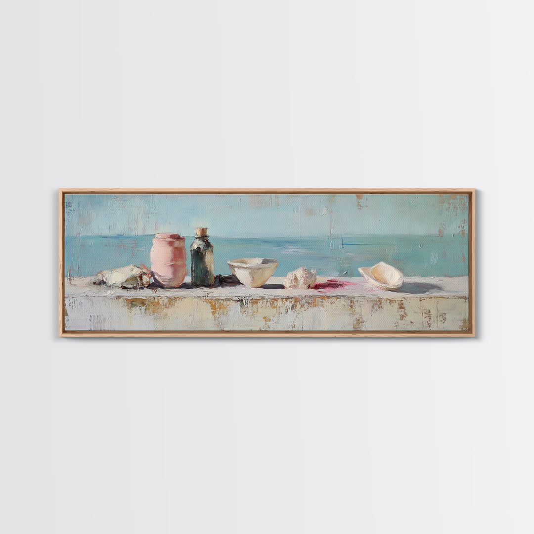 Coastal Seashell Still Life Wall Art, Beach House Canvas Print, Ocean Bathroom Decor, Nautical Kitchen Art, Gift For Her