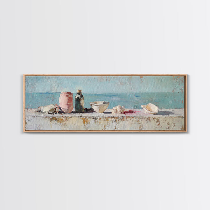 Coastal Seashell Still Life Wall Art, Beach House Canvas Print, Ocean Bathroom Decor, Nautical Kitchen Art, Gift For Her