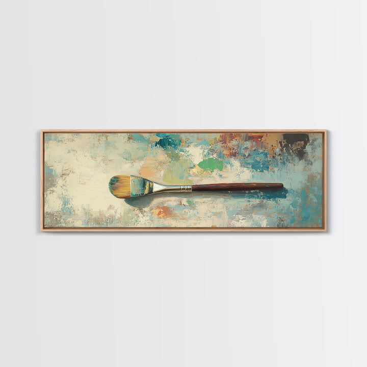 Single Paintbrush On Textured Abstract Canvas Print, Artist Studio Wall Art, Creative Office Decor, Modern Home Decor, Gift For Artist