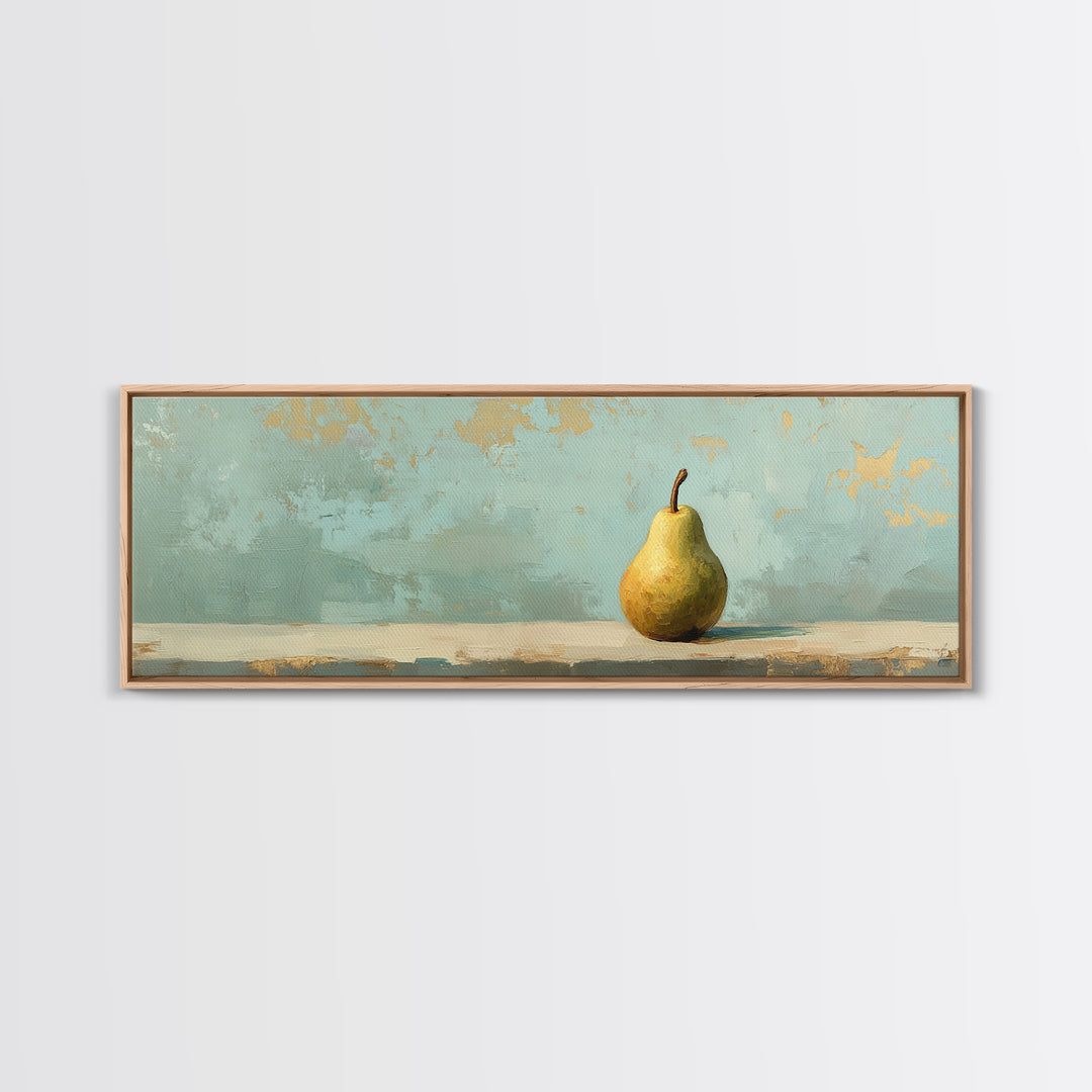 Golden Pear Still Life On Soft Teal Wall Art, Rustic Kitchen Decor, Farmhouse Dining Room Print, Housewarming Gift, Modern Home Decor