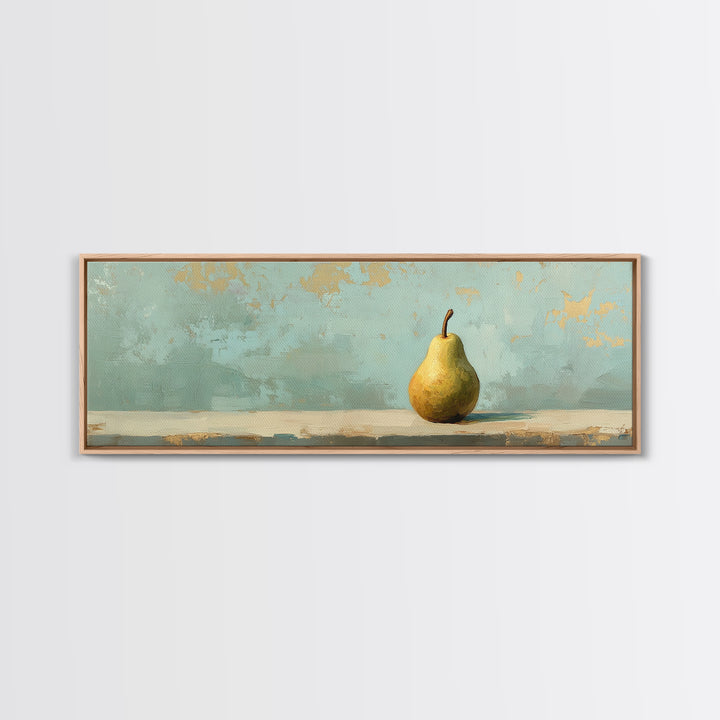 Golden Pear Still Life On Soft Teal Wall Art, Rustic Kitchen Decor, Farmhouse Dining Room Print, Housewarming Gift, Modern Home Decor