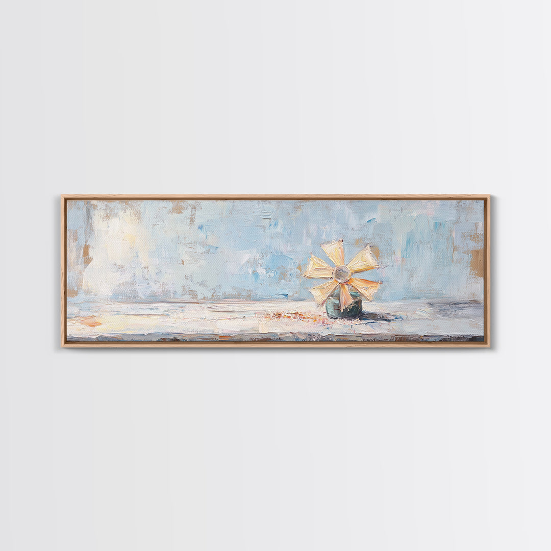 Pastel Paper Pinwheel Toy Framed Canvas Print, Whimsical Wall Art, Kids Room Decor, Nursery Art, Soft Blue Home Decor, Gift