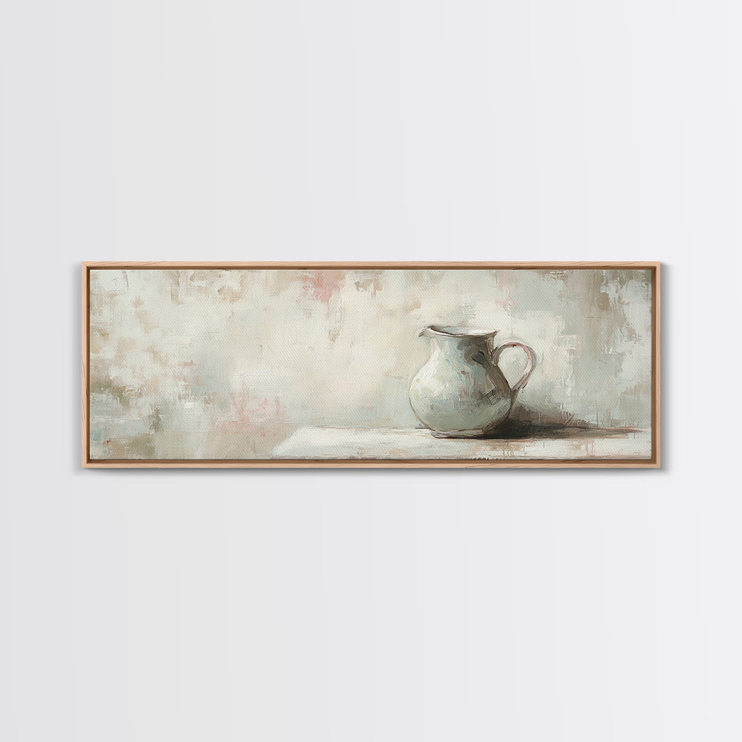 White Ceramic Pitcher Still Life Framed Canvas Print, Neutral Wall Art, Minimalist Kitchen Decor, Rustic Home Decor, Gift