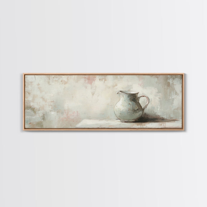 White Ceramic Pitcher Still Life Framed Canvas Print, Neutral Wall Art, Minimalist Kitchen Decor, Rustic Home Decor, Gift