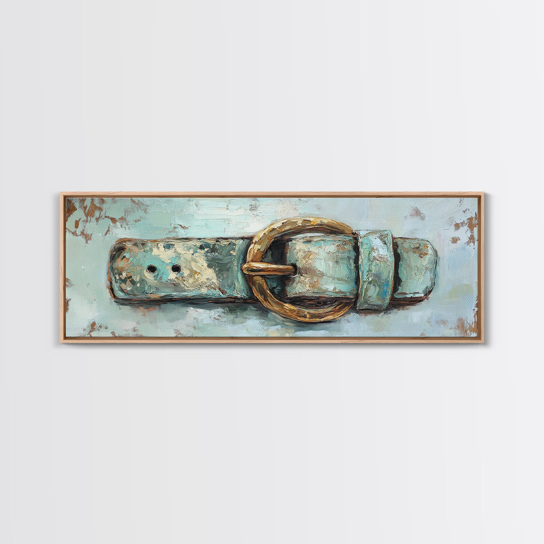 Weathered Turquoise Belt Buckle Wall Art, Western Cowboy Canvas Print, Rustic Farmhouse Decor, Man Cave And Entryway Decor