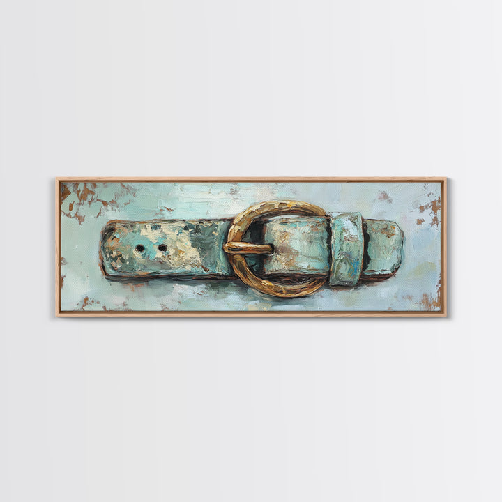 Weathered Turquoise Belt Buckle Wall Art, Western Cowboy Canvas Print, Rustic Farmhouse Decor, Man Cave And Entryway Decor