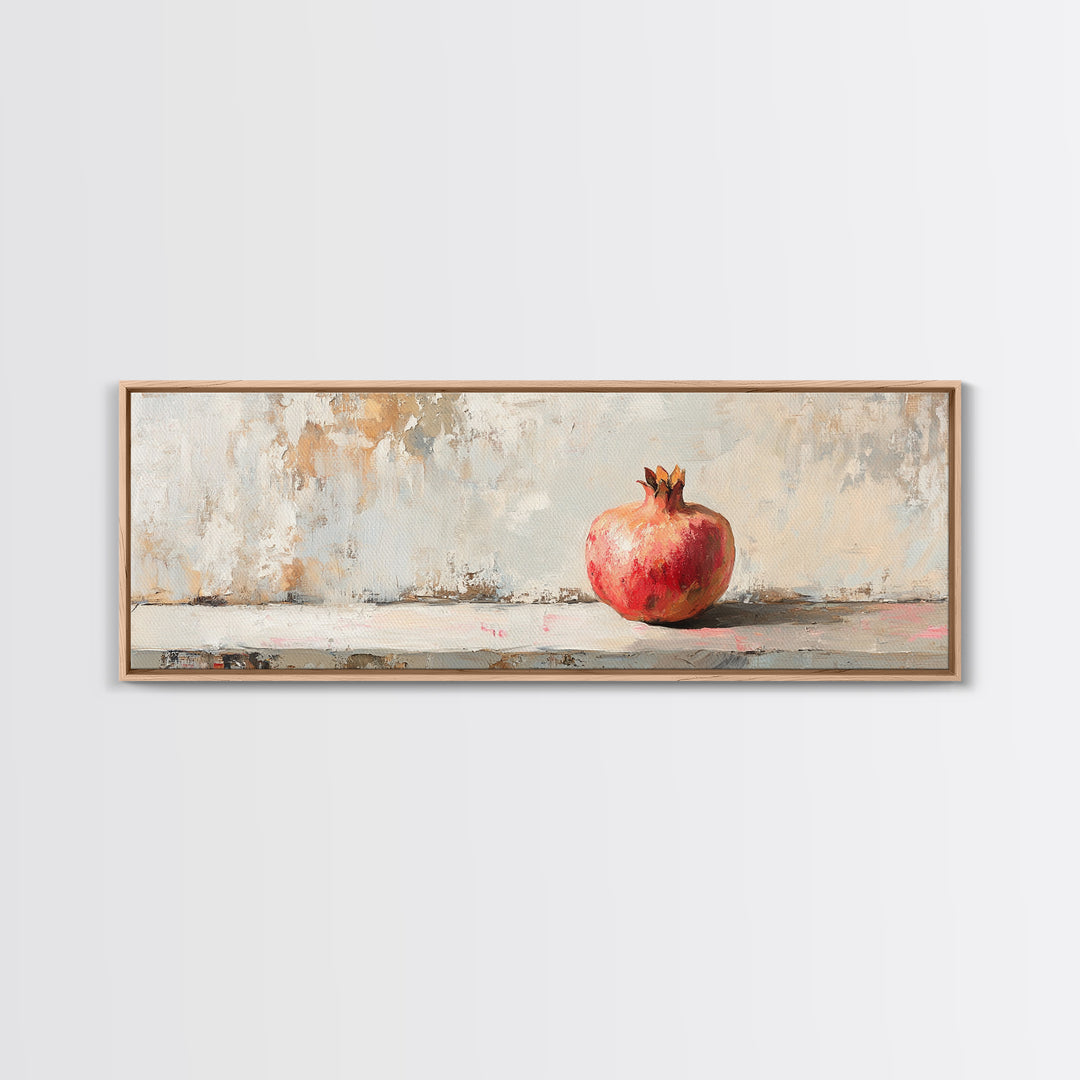 Single Red Pomegranate Still Life Wall Art, Minimalist Canvas Print, Fruit Art, Kitchen Decor, Neutral Living Room Decor