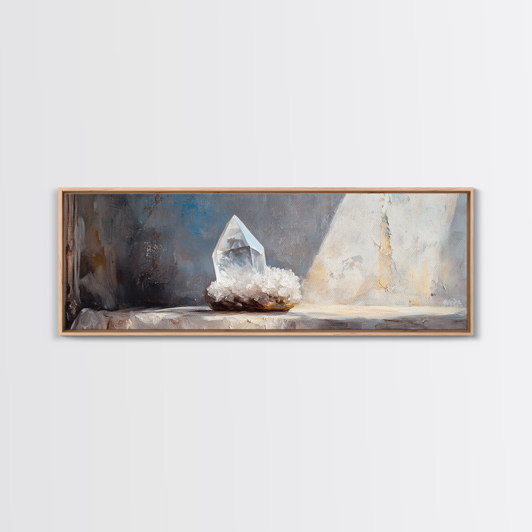 Clear Quartz Crystal On Windowsill Canvas Print, Spiritual Wall Art, Minimalist Home Decor, Meditation Room Gift For Her