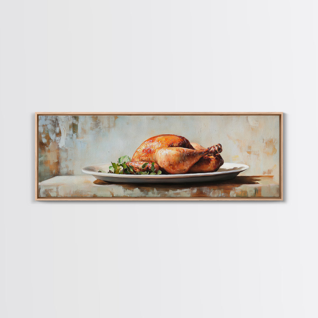 Roasted Chicken On White Platter Canvas Print, Rustic Kitchen Wall Decor, Food Art, Dining Room Decor, Housewarming Gift